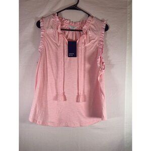 Crown & Ivy Girls L Meadow Pink Ruffle Sleeveless Shirt w Tassel Front Tie NWT